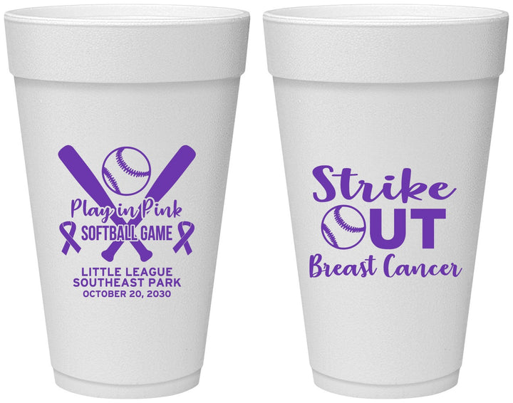 Personalized Awareness 20 oz Foam Cups - Baseball Strick Out | 230016