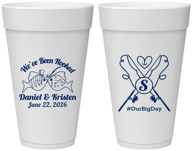 Personalized Wedding 20 oz Foam Cups - Been Hooked Fishing | 238