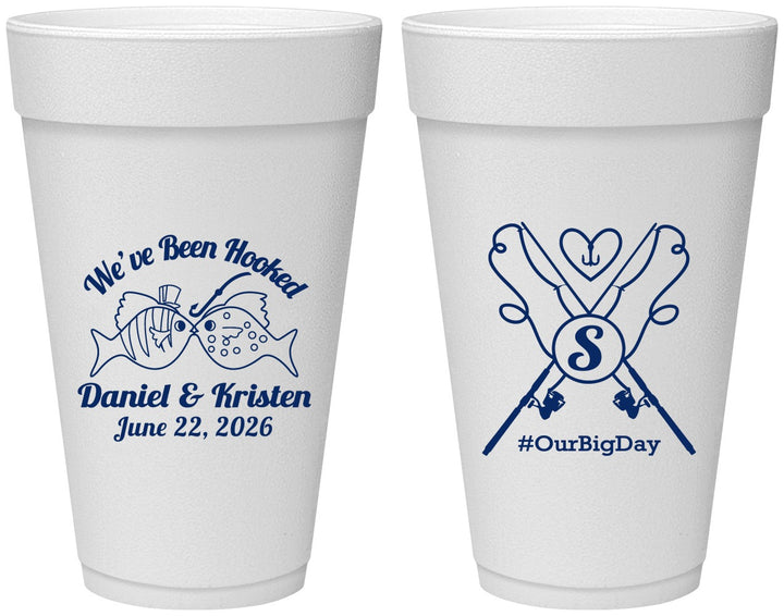 Personalized Wedding 20 oz Foam Cups - Been Hooked Fishing | 238