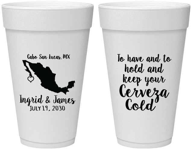 Personalized Wedding 20 oz Foam Cups - Cerveza Mexico | 240