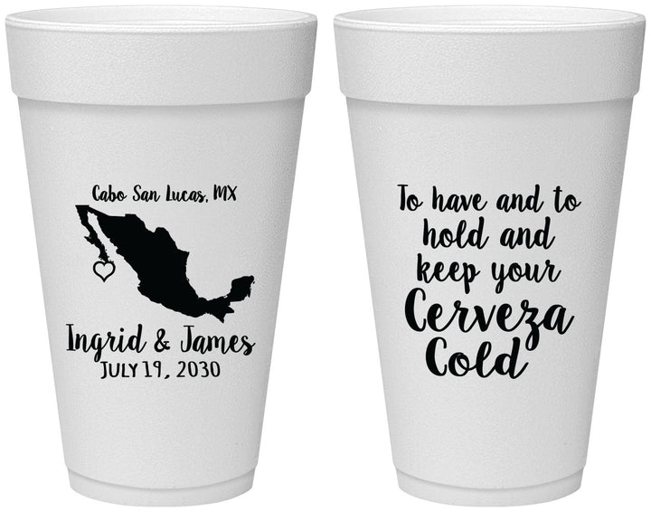 Personalized Wedding 20 oz Foam Cups - Cerveza Mexico | 240
