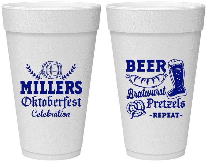 Personalized Oktoberfest 20 oz Foam Cups - Bratwurst Pretzels | 240007