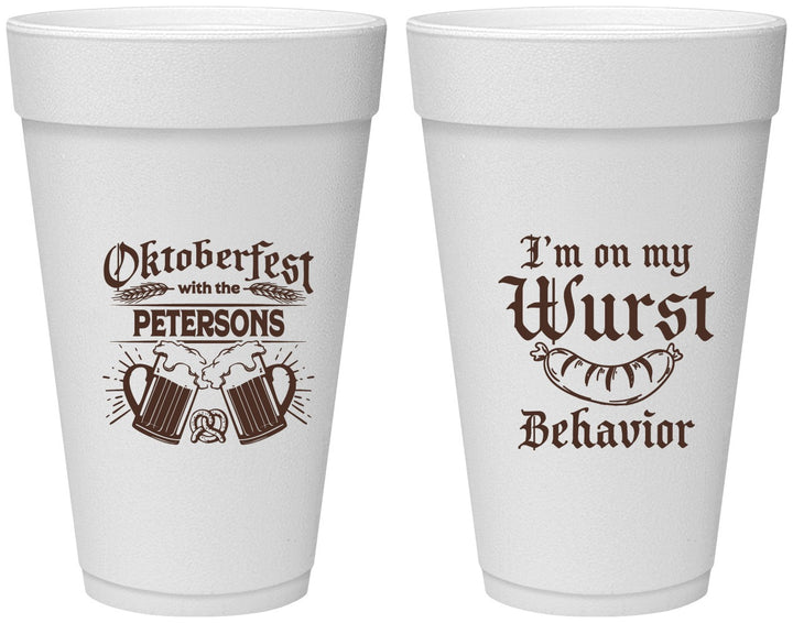 Personalized Oktoberfest 20 oz Foam Cups - Wurst Behavior | 240010