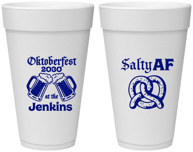 Personalized Oktoberfest 20 oz Foam Cups - Pretzel Salty Af | 240015