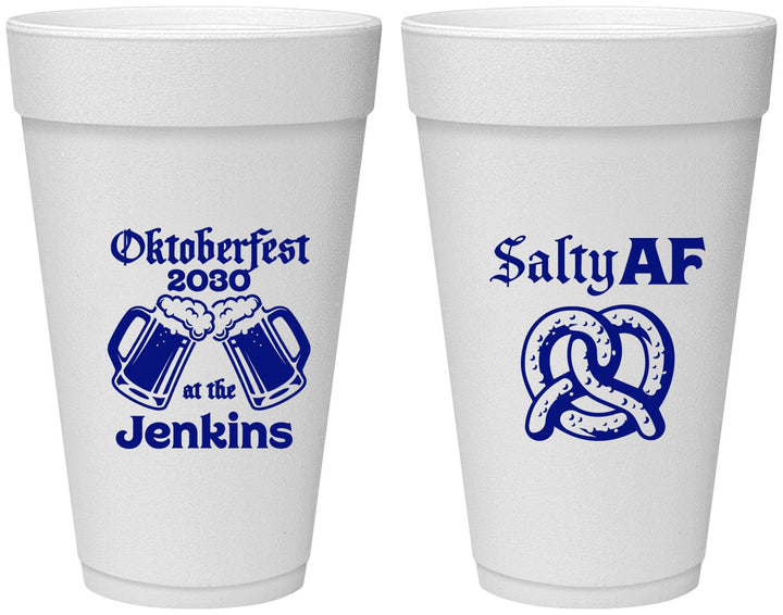 Personalized Oktoberfest 20 oz Foam Cups - Pretzel Salty Af | 240015