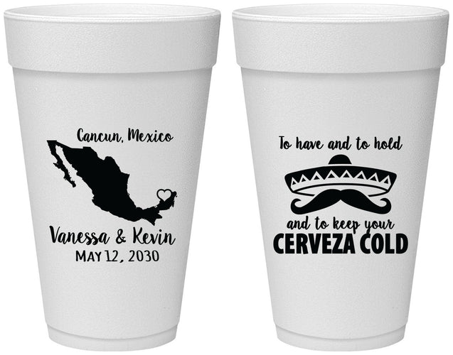Personalized Wedding 20 oz Foam Cups - Cerveza Mexico | 241