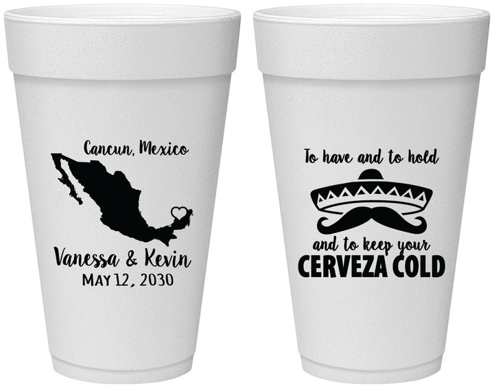 Personalized Wedding 20 oz Foam Cups - Cerveza Mexico | 241