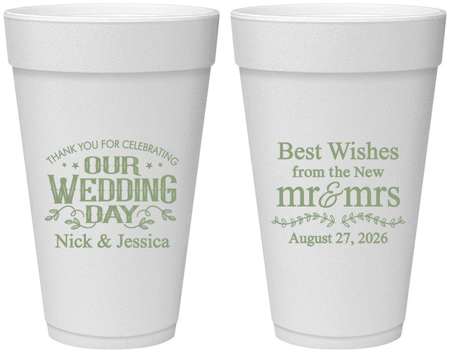Personalized Wedding 20 oz Foam Cups - Best Wishes Mr And Mrs | 242