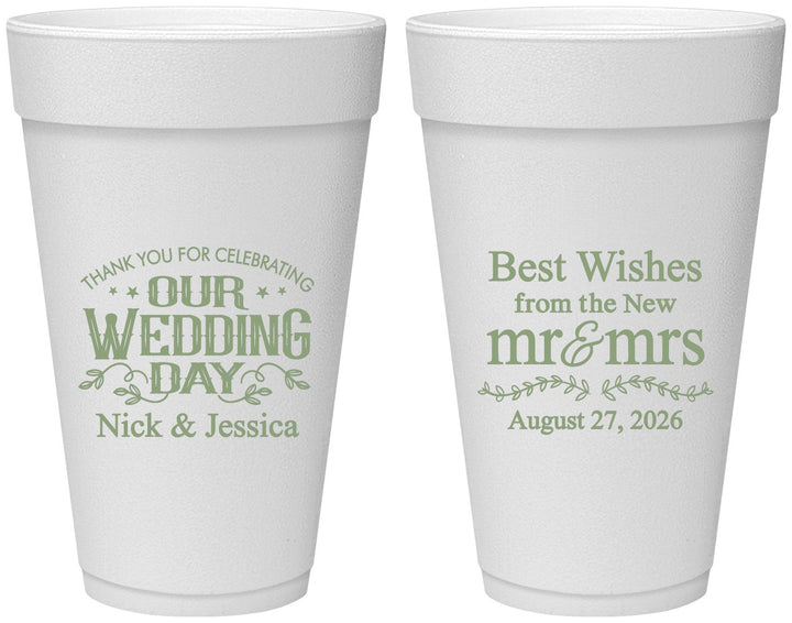 Personalized Wedding 20 oz Foam Cups - Best Wishes Mr And Mrs | 242