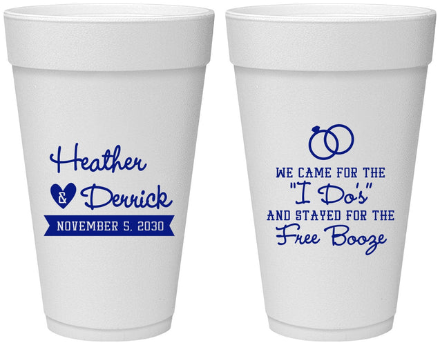 Personalized Wedding 20 oz Foam Cups - I Do Free Booze | 243