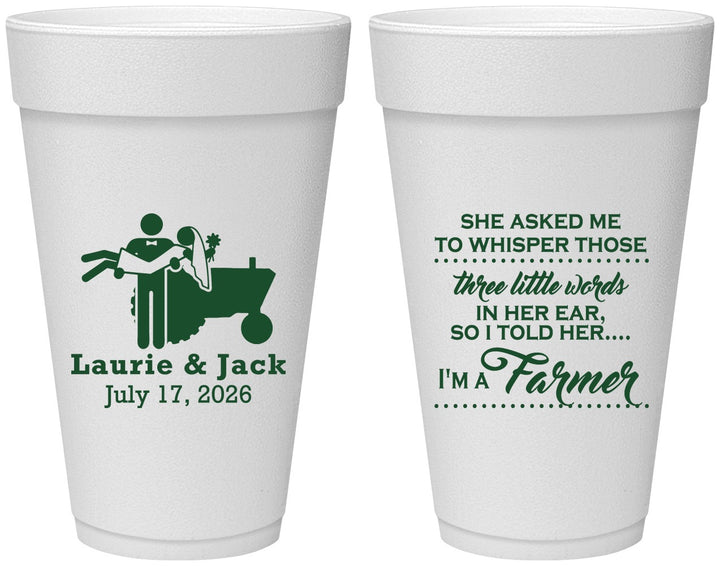 Personalized Wedding 20 oz Foam Cups - Farmer Tractor | 244