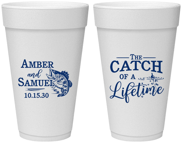 Personalized Wedding 20 oz Foam Cups - Catch Of A Lifetime Fish | 246