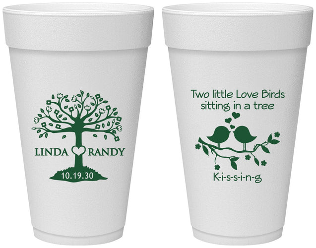Personalized Wedding 20 oz Foam Cups - Two Little Love Birds | 249