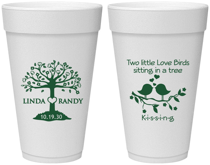 Personalized Wedding 20 oz Foam Cups - Two Little Love Birds | 249