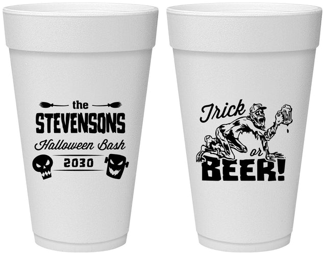 Personalized Halloween 20 oz Foam Cups - Trick Or Beer | 250021