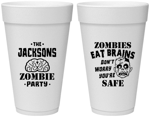 Personalized Halloween 20 oz Foam Cups - Zombie Brain | 250026