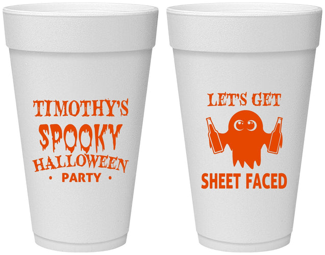 Personalized Halloween 20 oz Foam Cups - Ghost Sheet Faced | 250044