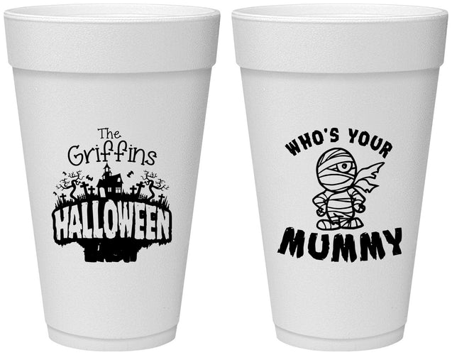 Personalized Halloween 20 oz Foam Cups - Whos Your Mummy | 250067