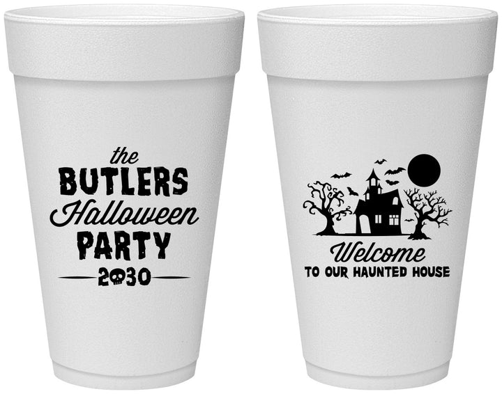 Personalized Halloween 20 oz Foam Cups - Haunted House | 250073