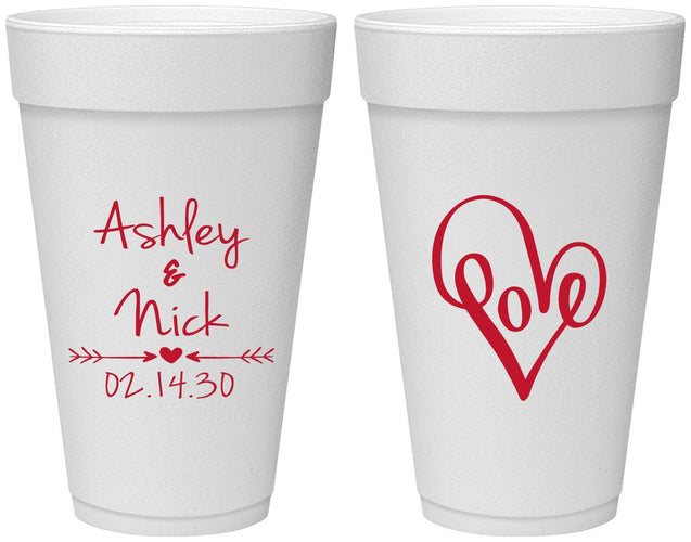 Personalized Wedding 20 oz Foam Cups - Love | 252