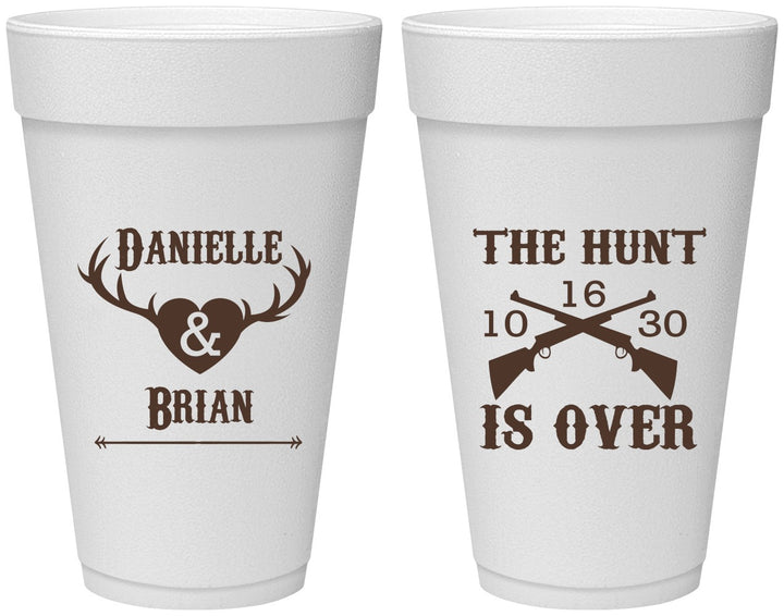 Personalized Wedding 20 oz Foam Cups - The Hunt Is Ove | 258