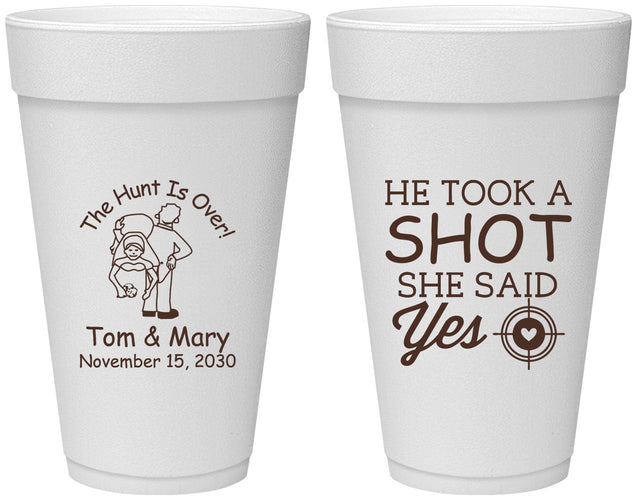 Personalized Wedding 20 oz Foam Cups - He Took A Shot She Said Yes | 259