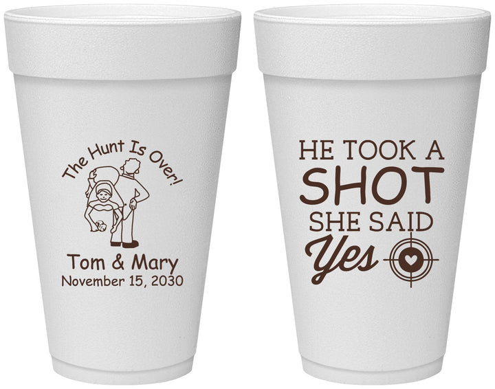 Personalized Wedding 20 oz Foam Cups - He Took A Shot She Said Yes | 259