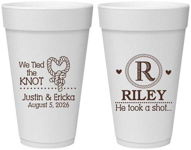 Personalized Wedding 20 oz Foam Cups - We Tied The Knot | 260