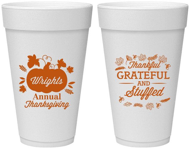Personalized Thanksgiving 20 oz Foam Cups - Grateful And Stuffed | 260000