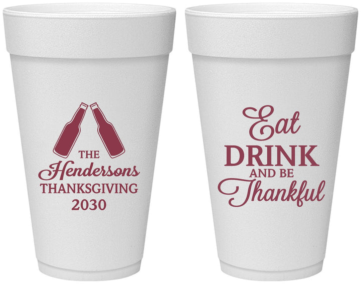 Personalized Thanksgiving 20 oz Foam Cups - Eat Drink Thankful | 260001