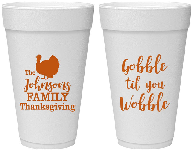 Personalized Thanksgiving 20 oz Foam Cups - Gobble Til You Wobble | 260004