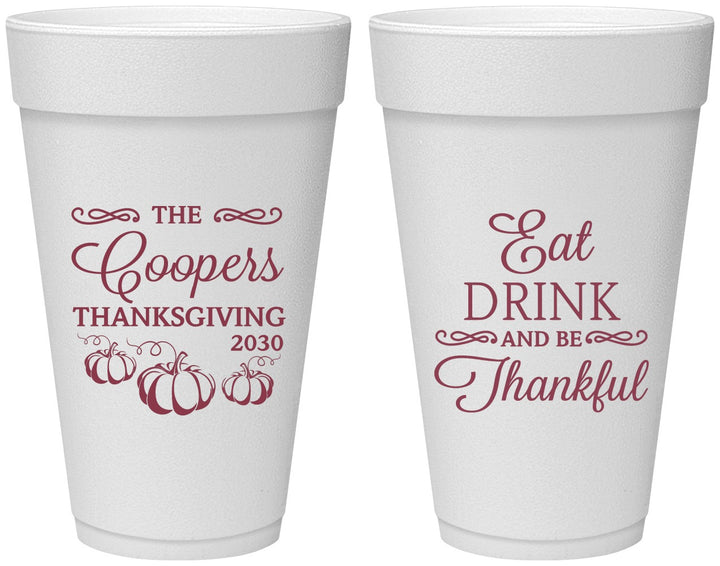 Personalized Thanksgiving 20 oz Foam Cups - Eat Drink Thankful | 260009