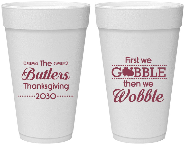 Personalized Thanksgiving 20 oz Foam Cups - Gobble Til You Wobble | 260013