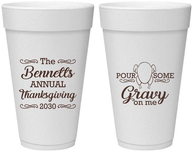 Personalized Thanksgiving 20 oz Foam Cups - Turkey Gravy | 260015