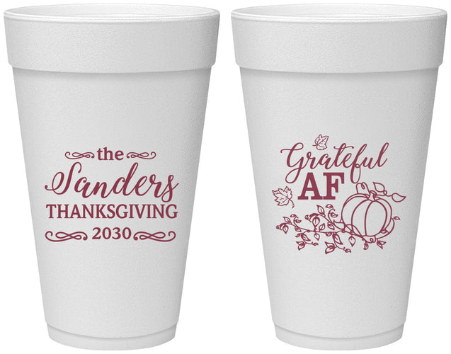 Personalized Thanksgiving 20 oz Foam Cups - Grateful Af | 260017