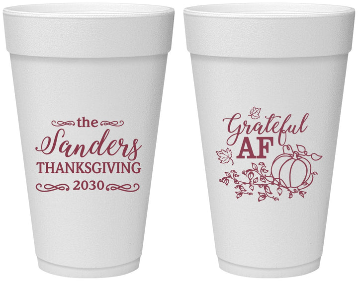Personalized Thanksgiving 20 oz Foam Cups - Grateful Af | 260017