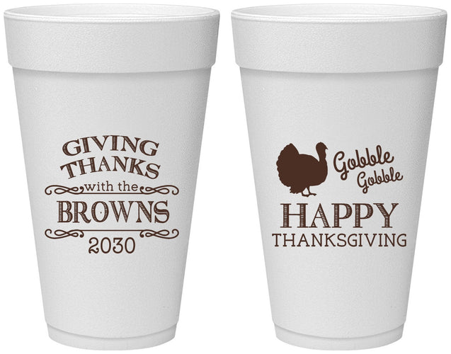 Personalized Thanksgiving 20 oz Foam Cups - Gobble Gobble | 260022