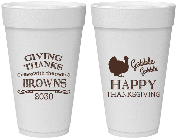 Personalized Thanksgiving 20 oz Foam Cups - Gobble Gobble | 260022
