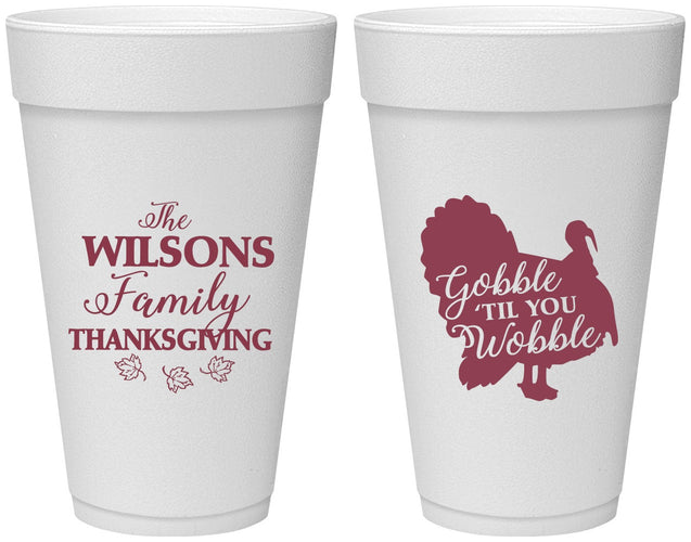 Personalized Thanksgiving 20 oz Foam Cups - Gobble Til You Wobble | 260025