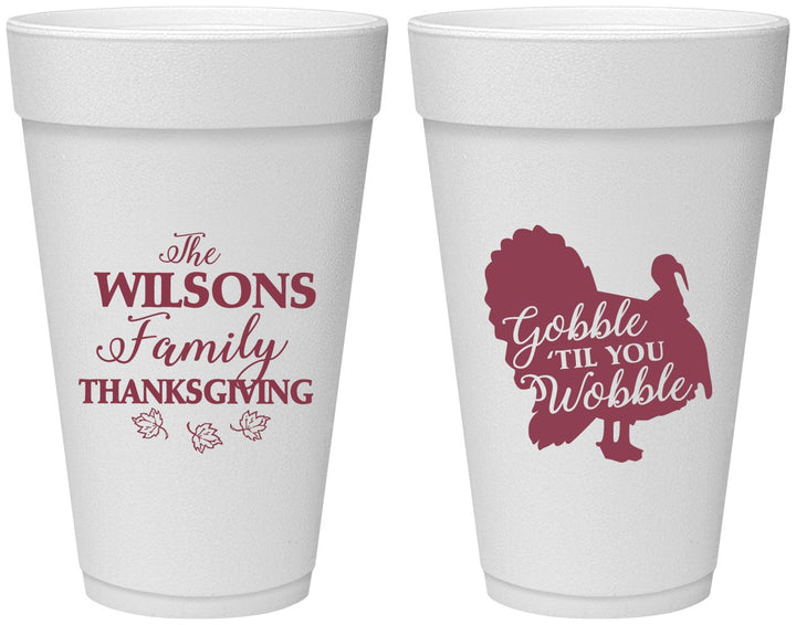 Personalized Thanksgiving 20 oz Foam Cups - Gobble Til You Wobble | 260025