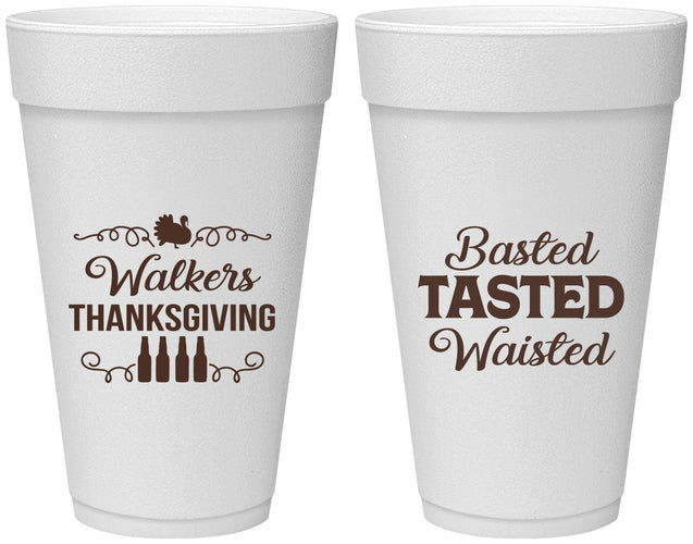 Personalized Thanksgiving 20 oz Foam Cups - Basted Tasted Waisted | 260027