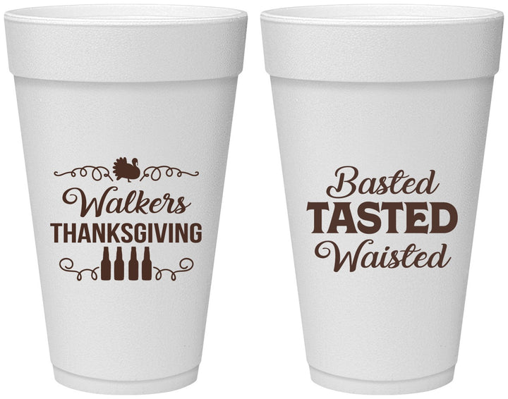 Personalized Thanksgiving 20 oz Foam Cups - Basted Tasted Waisted | 260027