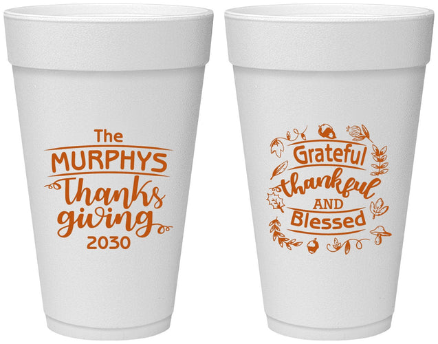 Personalized Thanksgiving 20 oz Foam Cups - Grateful Blessed | 260028