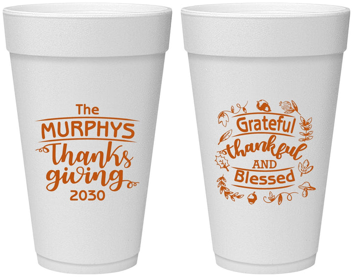Personalized Thanksgiving 20 oz Foam Cups - Grateful Blessed | 260028
