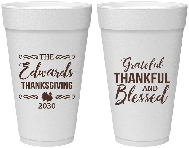 Personalized Thanksgiving 20 oz Foam Cups - Grateful Blessed | 260030