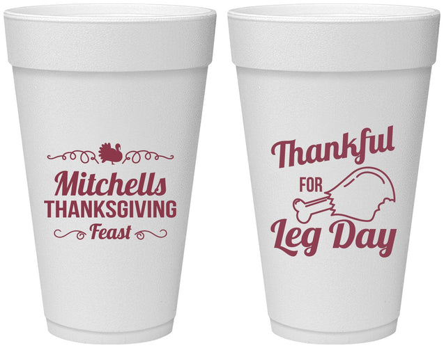 Personalized Thanksgiving 20 oz Foam Cups - Leg Day | 260033