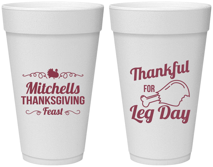 Personalized Thanksgiving 20 oz Foam Cups - Leg Day | 260033