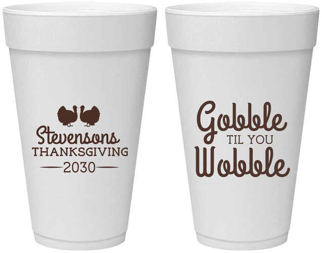 Personalized Thanksgiving 20 oz Foam Cups - Gobble Til You Wobble | 260034