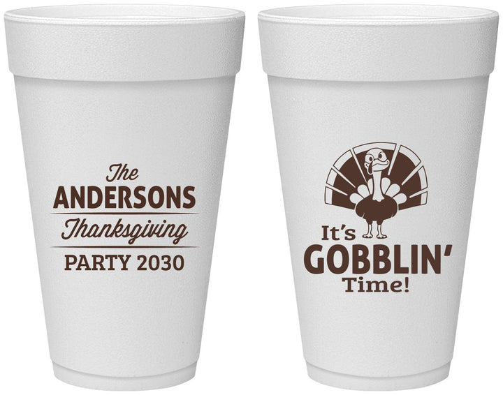 Personalized Thanksgiving 20 oz Foam Cups - Turkey Gobblin | 260035