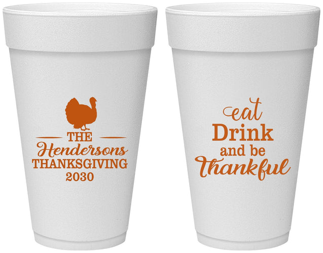 Personalized Thanksgiving 20 oz Foam Cups - Eat Drink Thankful | 260036